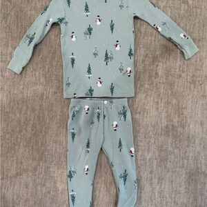 Carter's Green Snowman and Tree Pajama Set